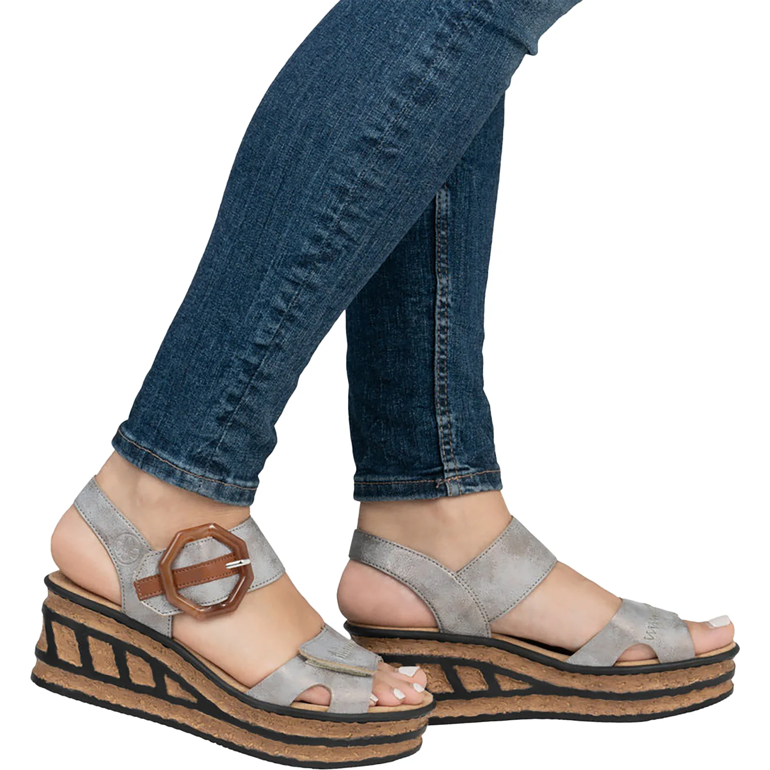 Rieker 68176-40 Women's Wedge Sandals Grey/Cayenne Synthetic - Image 6