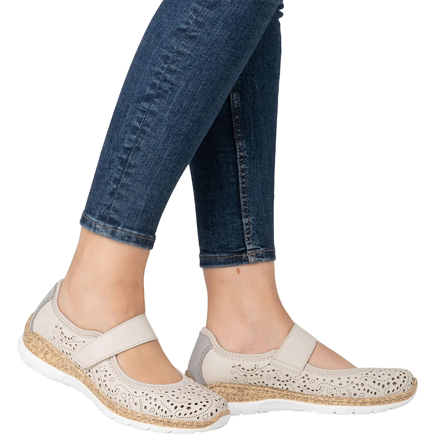 Rieker N4299-60 Stretch Women's Shoes Perle/Cement/Cream - Image 6