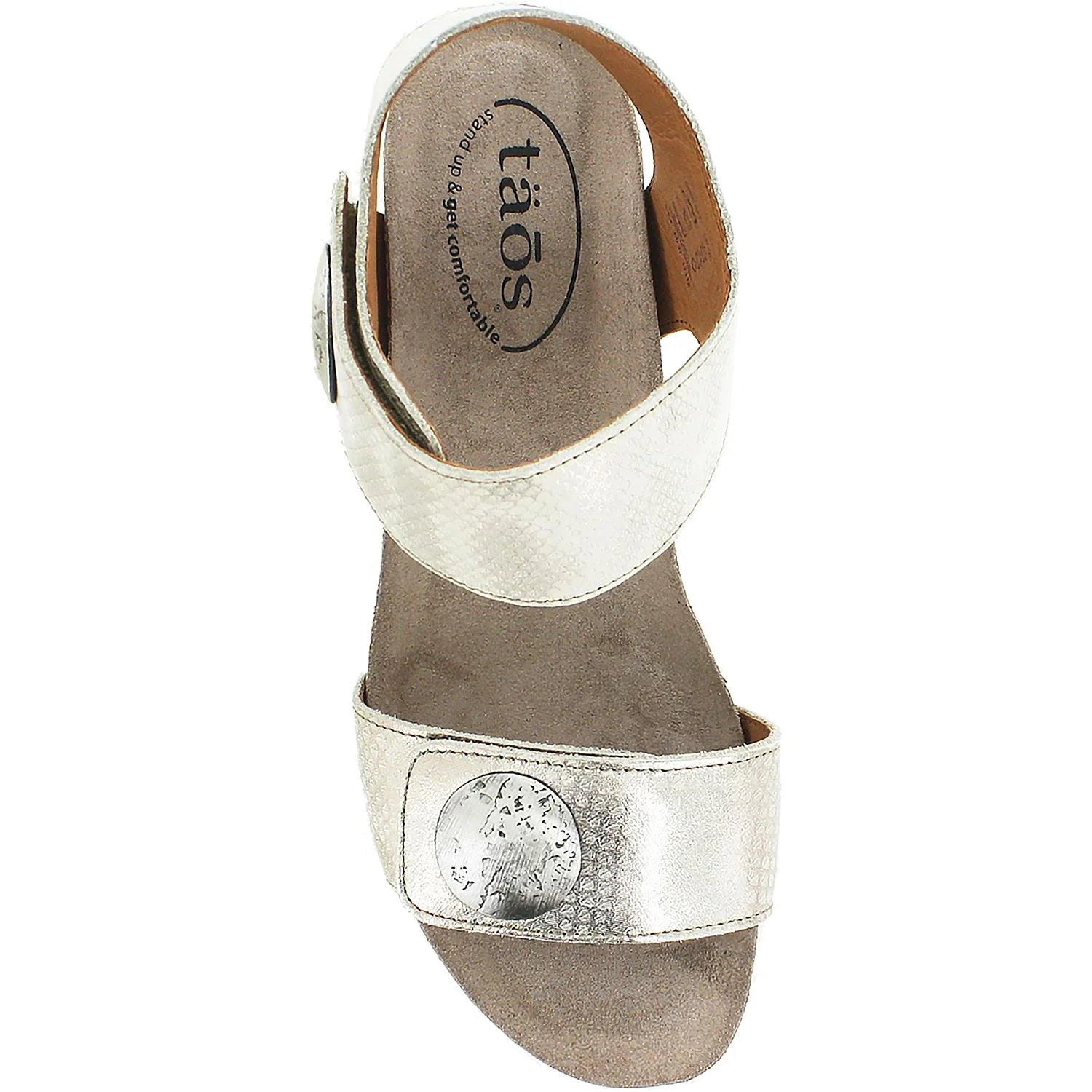Taos Carousel 2 Women's Wedge Heel Sandals Silver Leather - Image 2