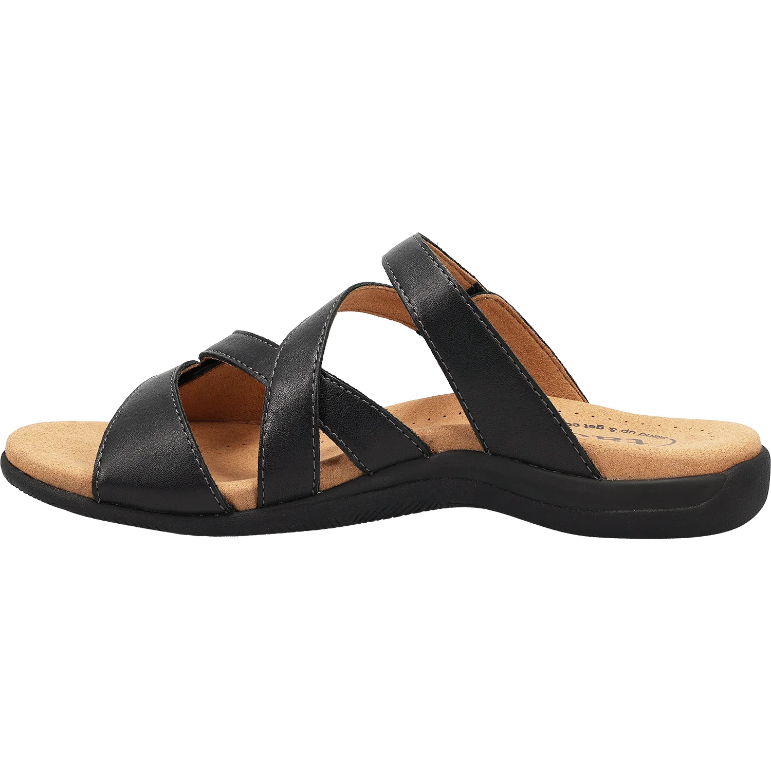 Taos Double U Women's Slide Sandals Black Leather - Image 3