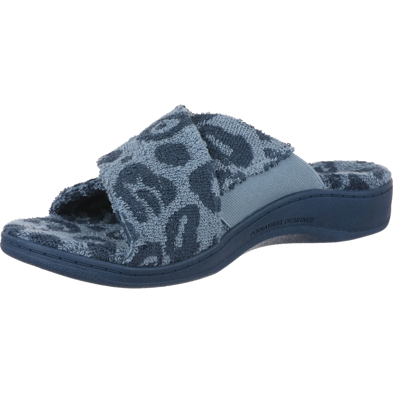 Vionic Relax Women's Open Back Slippers Blue Multi Leopard Terry - Image 3