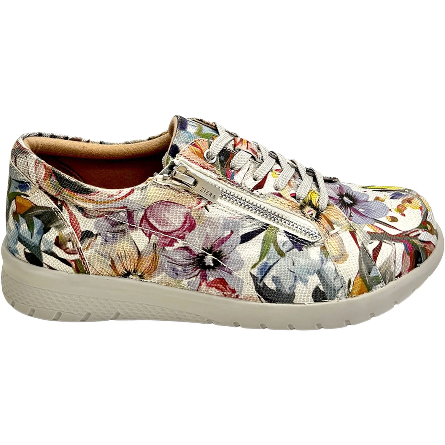 Ziera Solar Women's Sporty Lace Up Shoes Blue and Silver Floral Multi Leather