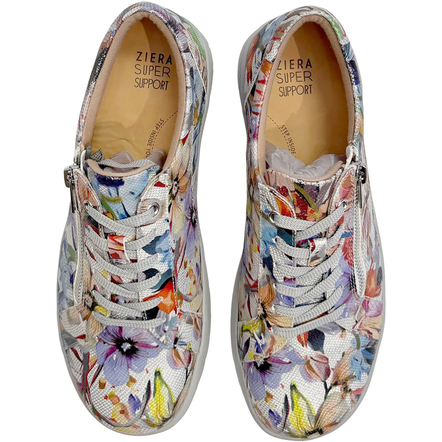 Ziera Solar Women's Sporty Lace Up Shoes Blue and Silver Floral Multi Leather - Image 2